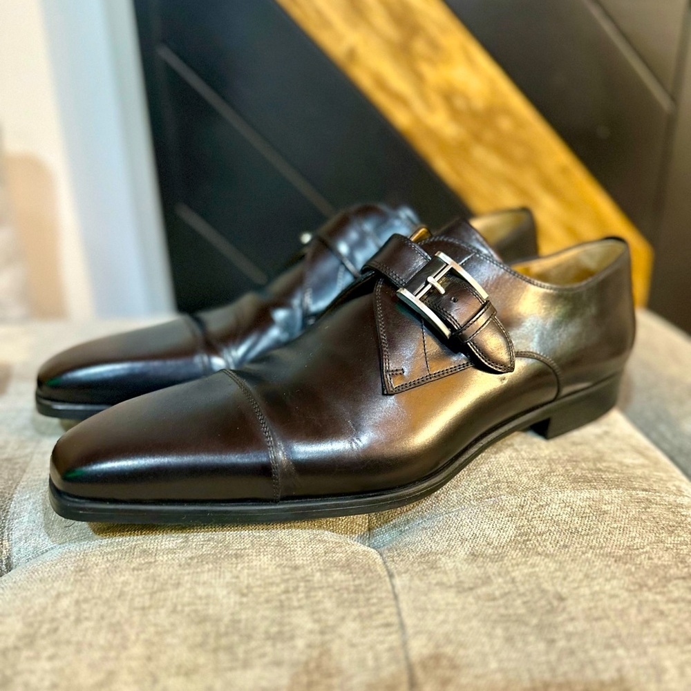 Black Leather Magnanni Monk Strap Men’s dress shoes size 12. Worn 1 time!!
